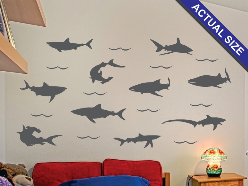 Sharks Wall Decal 10 piece Vinyl Wall Decal Set Great
