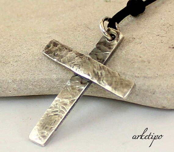 Personalized Hammered Sterling Silver Cross Necklace With 