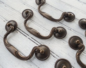 SALE! Set of 6 Drawer / Dresser Pulls Hardware 4" CC - Antique Finish - Item No. 0539 - More or Less Available if Needed