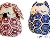 Crochet Patterns - Maggie the African Flower Owl Pillow and Mia the African Flower Dog Pillow