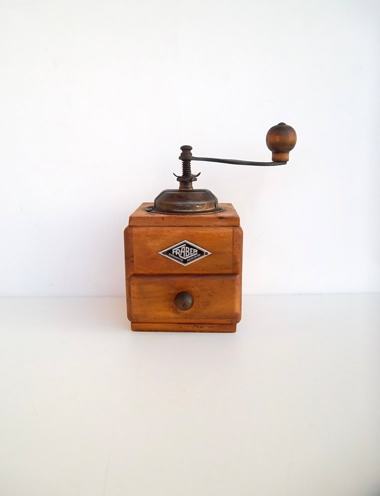 Wooden coffee grinder, Vintage coffee grinder, Italian coffee grinder