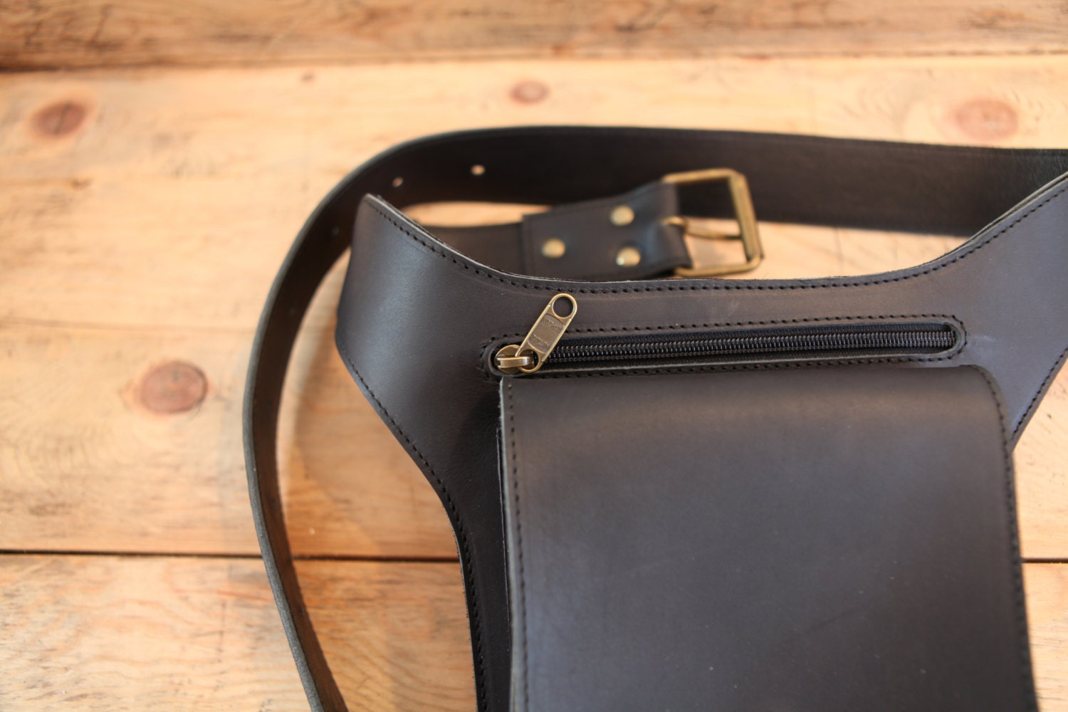 Black Leather FANNY PACK // Mens Leather Belt Bag // Leather