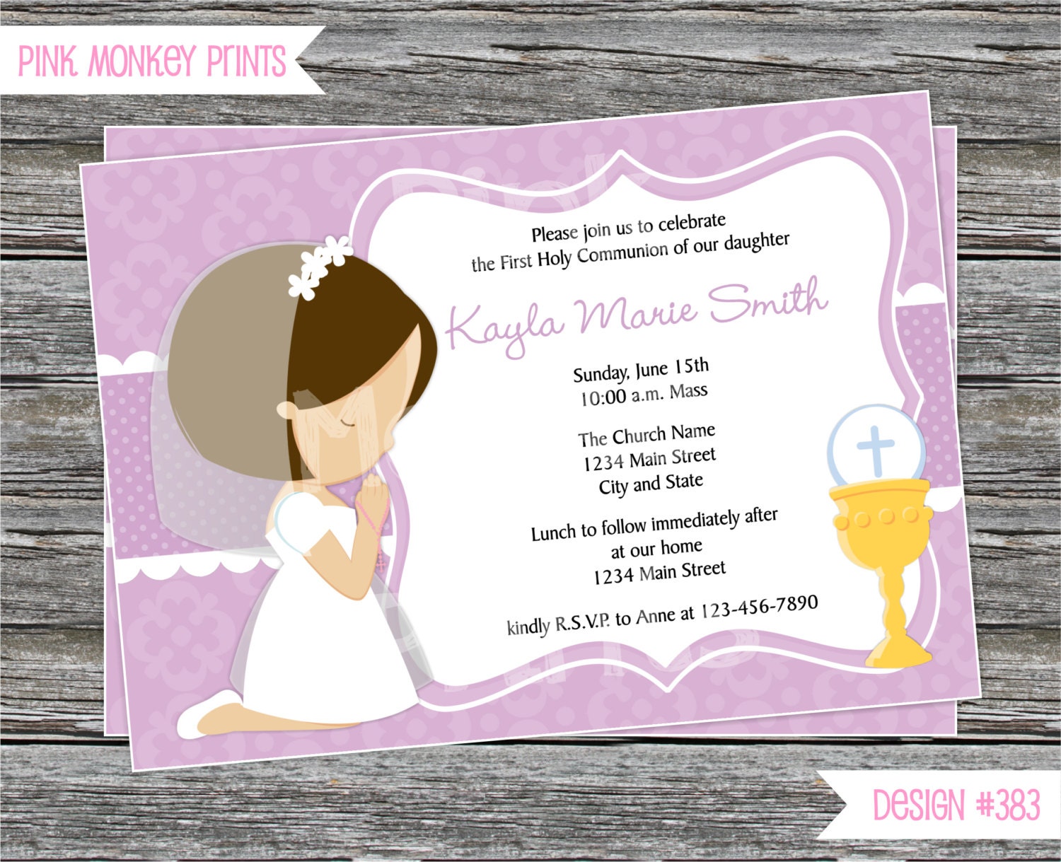 DIY Girl First Communion Invitation 3 Coordinating Items