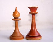 Vintage Wooden Chess Figures. Set of 2 for Home Decor, Assemblage