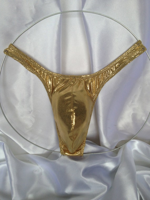Mens Metallic Gold Thong Underwear Swimsuit