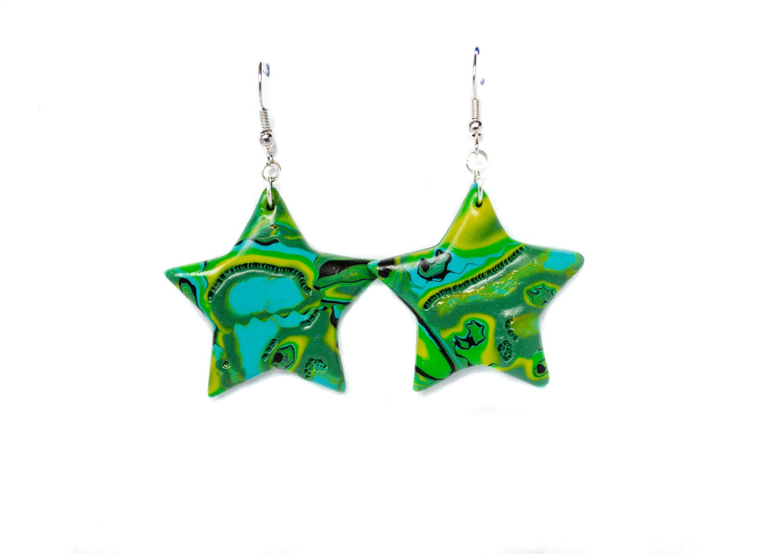 Polymer clay earrings Star earrings Green earrings Mint