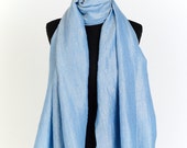 Pale Blue Reversible Hand Woven Pashmina with Silver Lurex