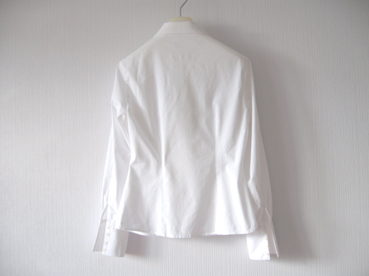 White Blouse Ruffled Jabot Button up Long Sleeve Shirts Cotton