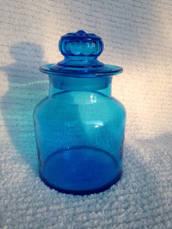 Beautiful Small Blue Glass Apothecary Canister Jar by rudolph130a