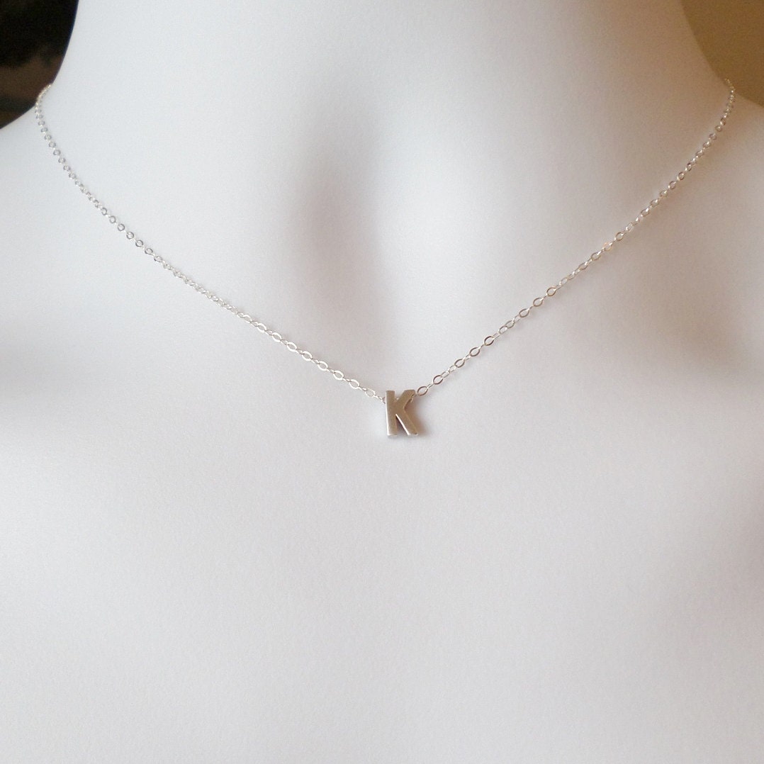 Tiny Silver Initial Necklace Silver Initial By Wanderingdandelion 