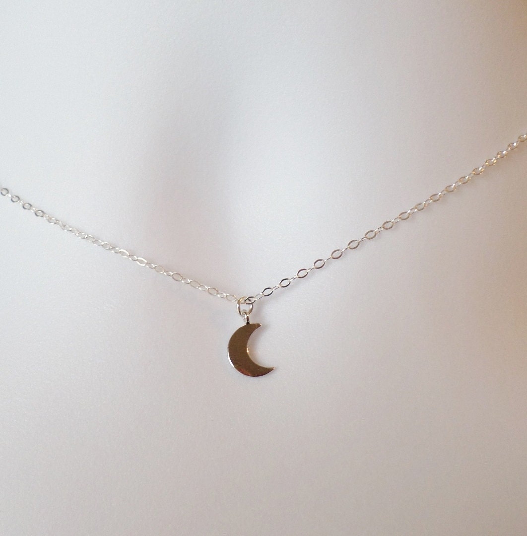 Tiny Flat Silver Moon Necklace - Silver Moon Necklace - Crescent Moon Necklace - Sterling Silver Moon Necklace - Sterling Silver Necklace