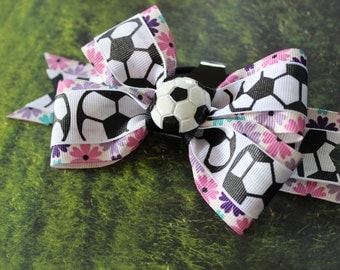 Pink, Purple and teal flower soccer bow