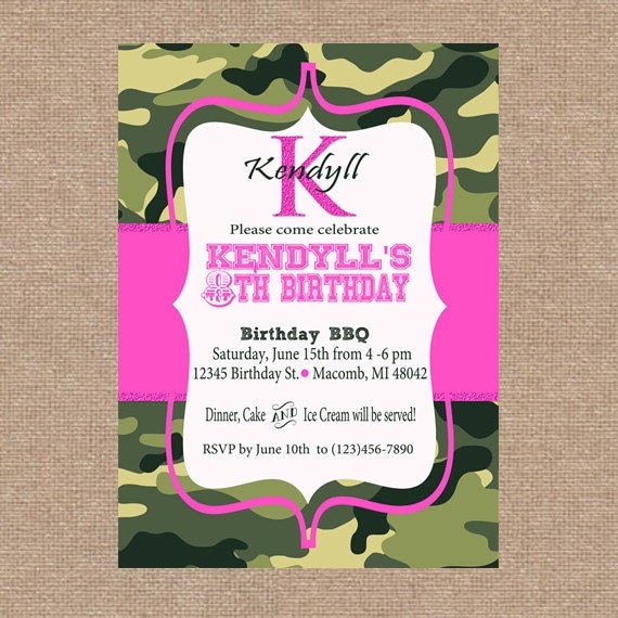 Pink Camo Birthday Party Invitations 3