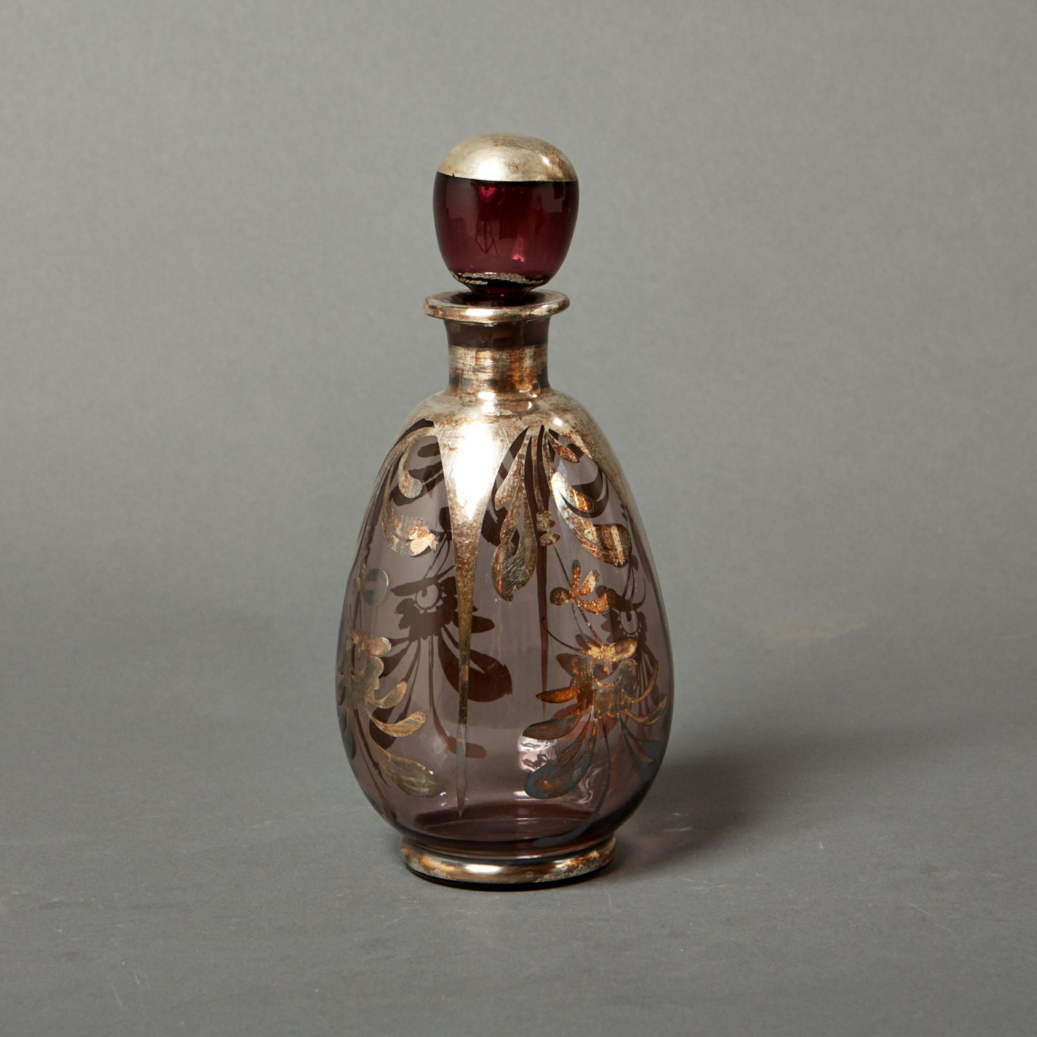 vintage decanter glass purple grey lid danish collectible