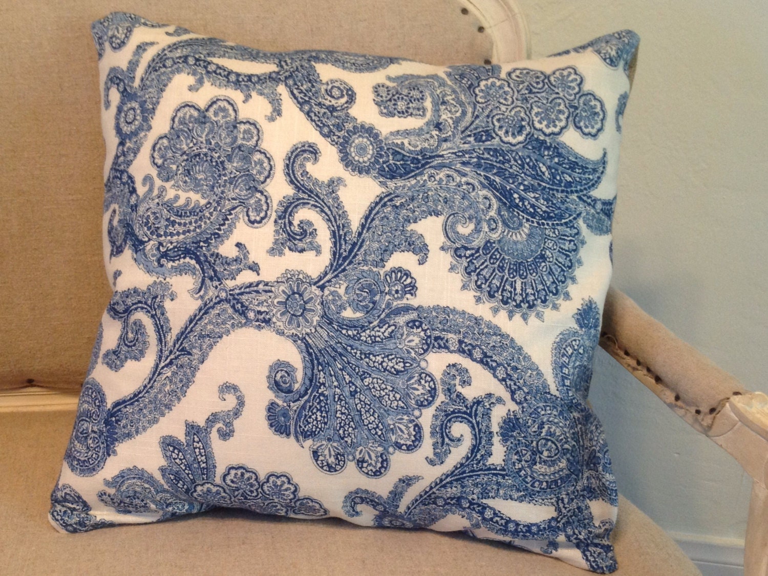 Double Sided Blue Paisley Pillow Cover