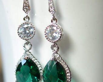 Emerald Green Teardrop Dangle Earrings Angelina Jolie Earrings emerald ...