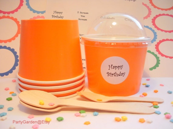 12 Bright Orange Ice Cream Cups - Medium with DIY Labels Il_570xn