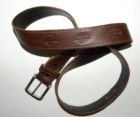 Vintage Harley  Davidson  Leather  belt Logo  stamp  brown leather 