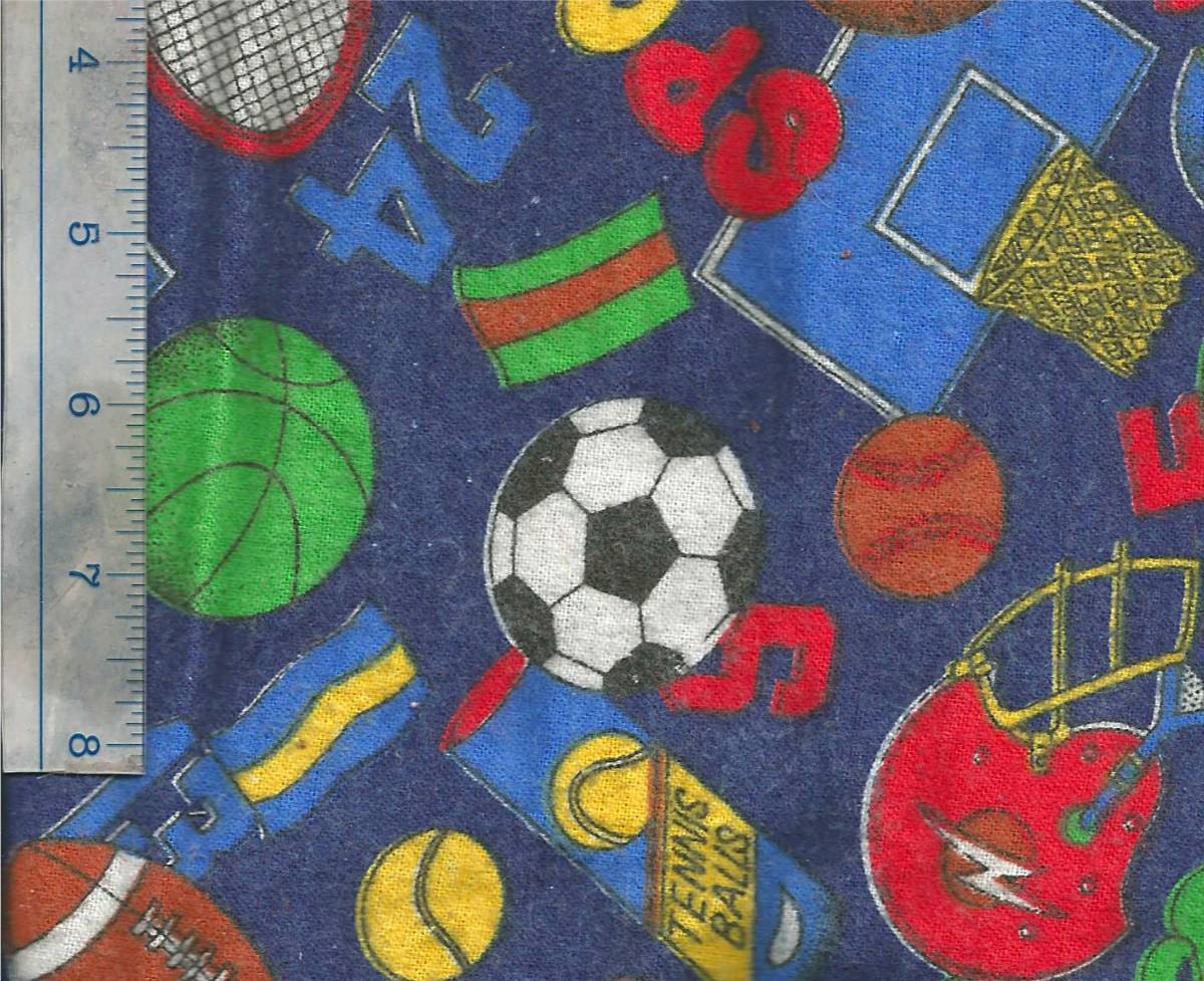 CLEARANCE 44'Wx1/3yd Blue Flannel Sports Theme Fabric