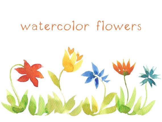 Digital Clip Art, Watercolor Flowers, Watercolor Flowerbed