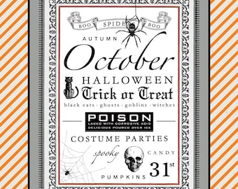 October Subway Art. Halloween Printable. Instant Download.