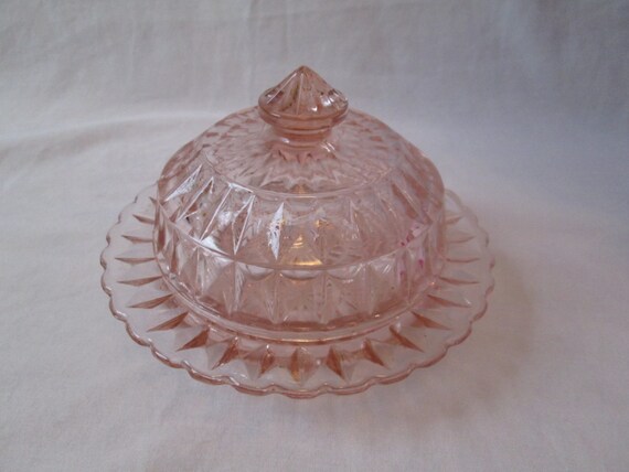 pink depression butter dish