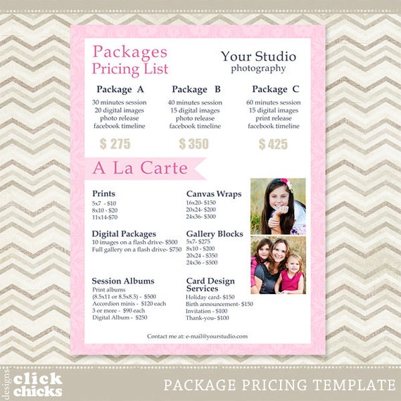 Photography Package Pricing List Template Price List Price