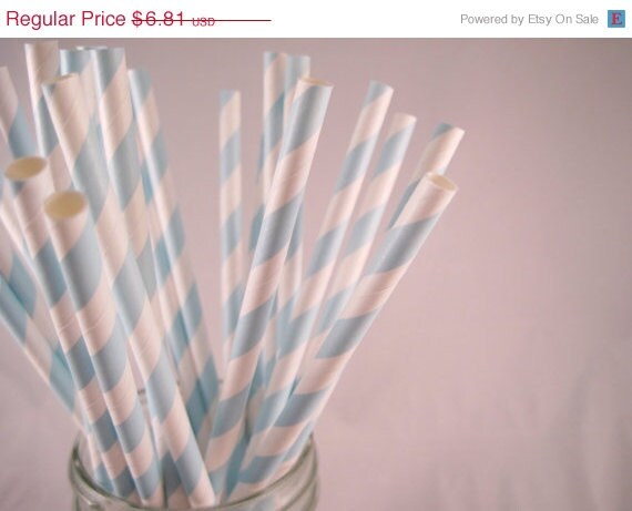 15% off - 50 Baby Blue Stripe Paper Straw - ships less than 24 hours Il_570xn