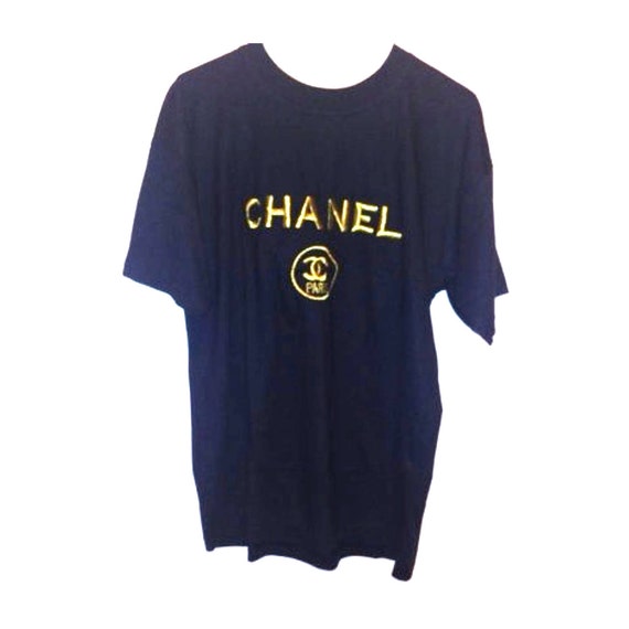 Vintage CHANEL CC PARIS gold embroidered t-shirt by LittleLoco