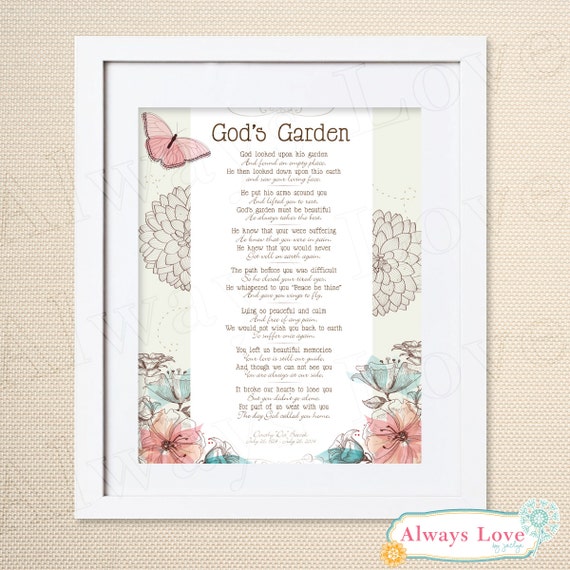 Items similar to Gods Garden Poem, In Memory of Loved One ...