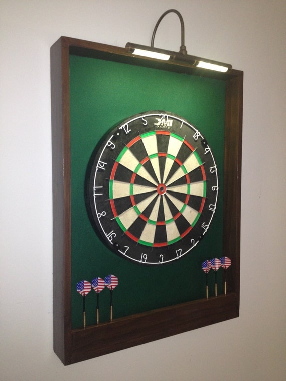 LIGHTED Hunter Green w/ Dark Brown Trim Dart Board