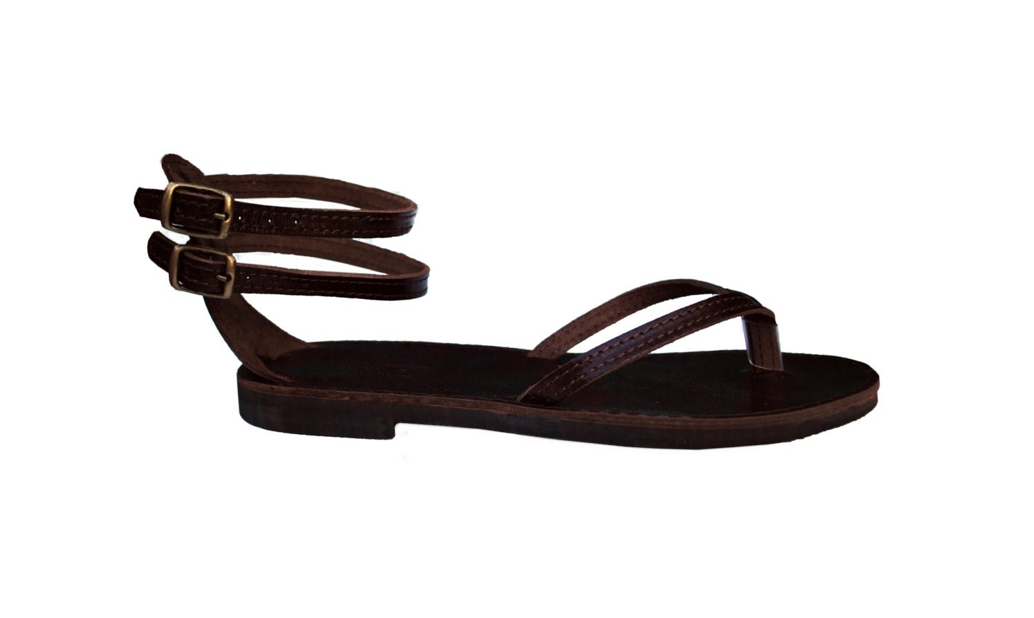 Ankle Double Strap Sandals Dark Chocolate Brown Women Shoes