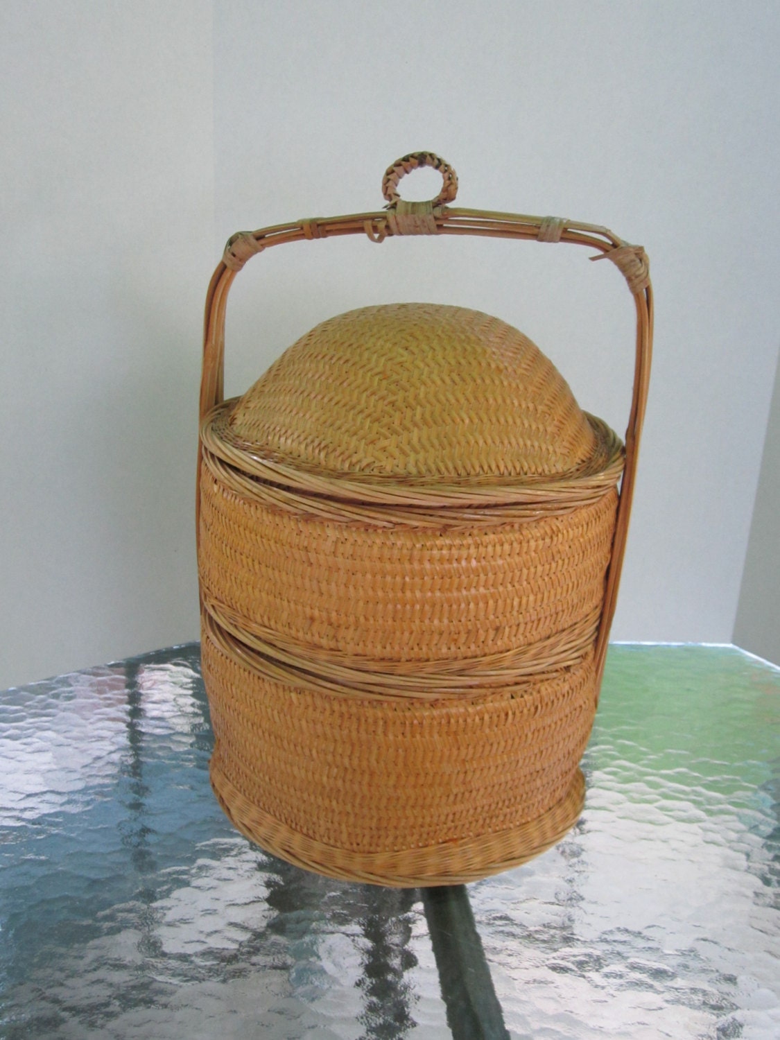 Wicker Baskets Two Large Stackable Baskets with Domed Lid and