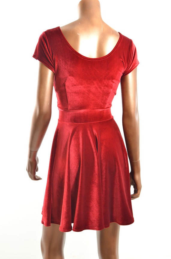 Christmas Red Stretch Velvet Darted Cap Sleeve Fit and Flare