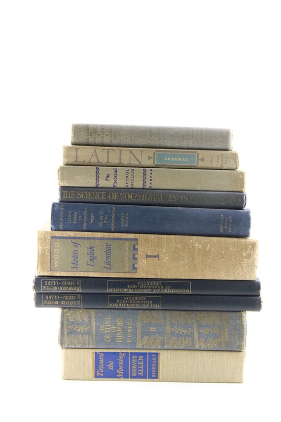 Blue and Tan Book Set Vintage Decorative Book Set Books by