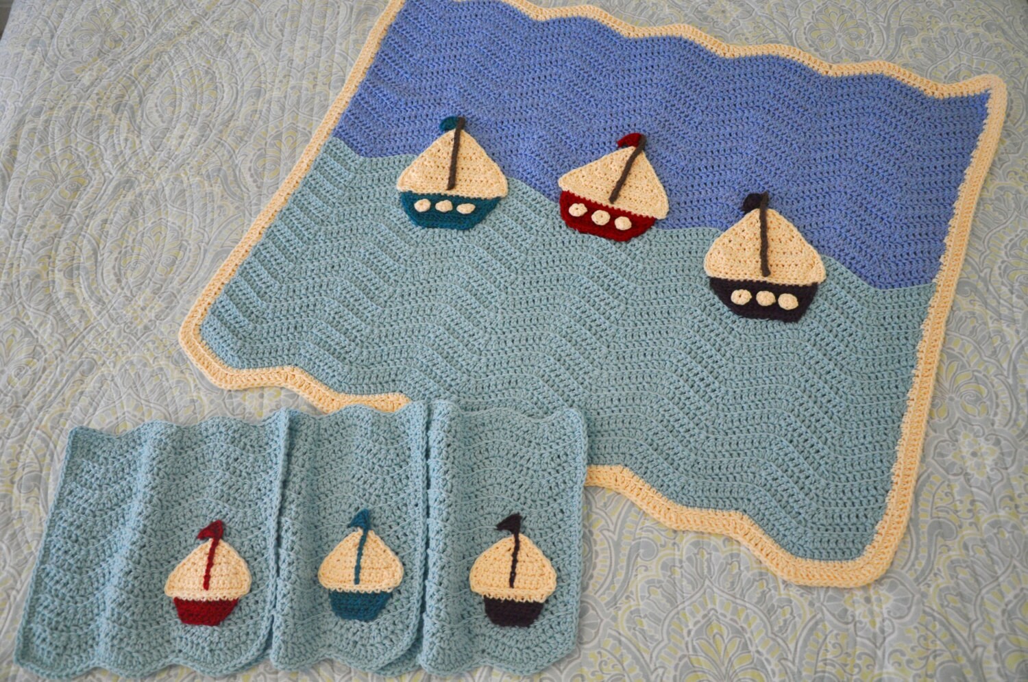 Crochet Baby Boy Blanket Sailboat Blanket Wall hanging