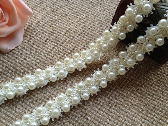 Pearl Beads Lace Trim in Ivory For Wedding Bridal Sash