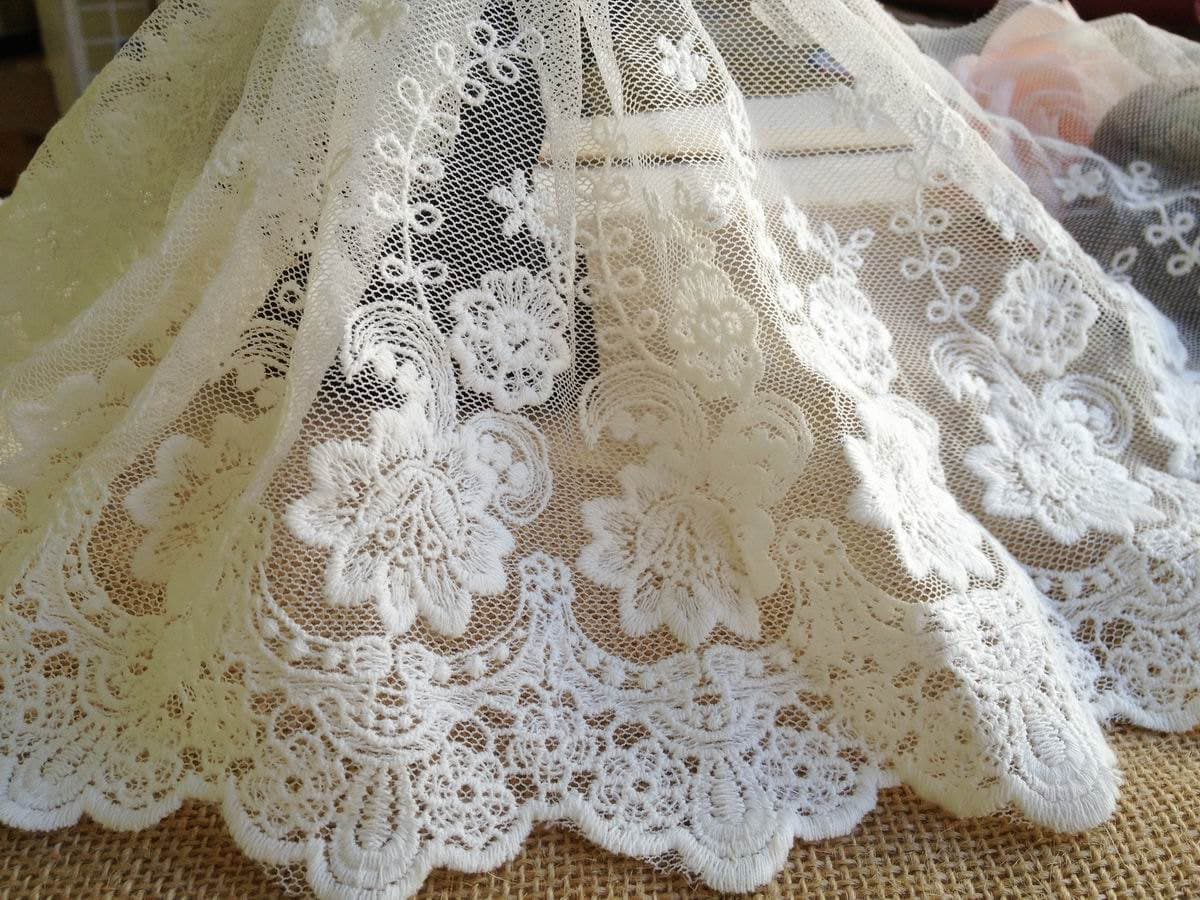 Cotton Lace Trim White Embroidered Lace Fabric Vintage Rose