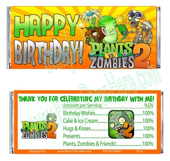 Plants Vs Zombies 2 GENERIC Candy Wrapper Labels Party Favors for 1.55