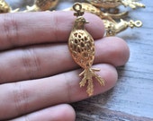 1 Piece Gold Plated Metal Peacock Charm, Jewelry Supply, Filigree Jewelry Findings