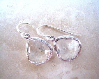 Crystal Silver Earrings, Bridesmaid, Wedding Jewelry, Sterling Silver Wires, Crystal Clear Drop Earrings