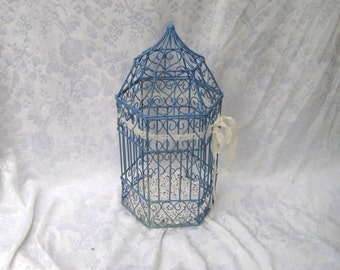 Marine blue birdcage, wedding birdcage, shabby birdcage, shabby cottage chic decor