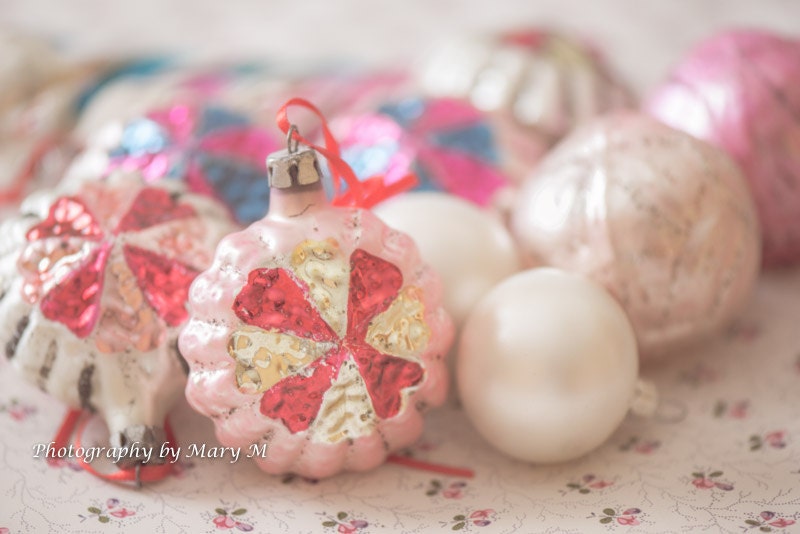 Pastel Christmas Antique Ornaments in pastel colors Pink