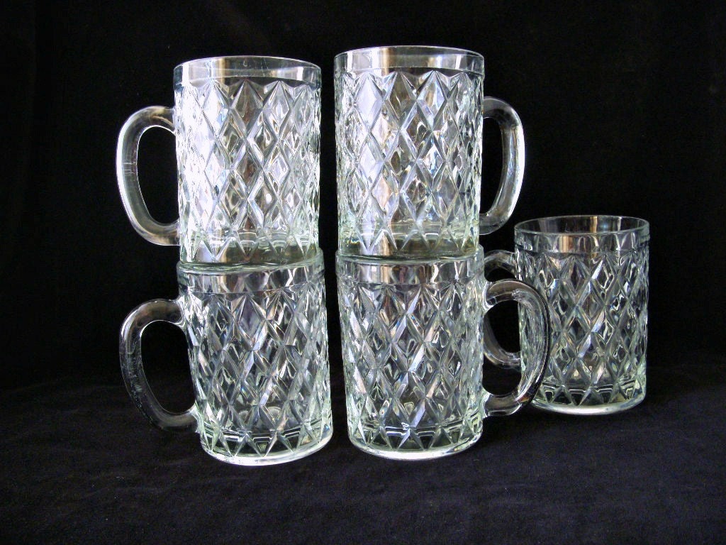 Vintage Arcoroc Crystal Paul Sebastian Cut Glass Mugs Crystal