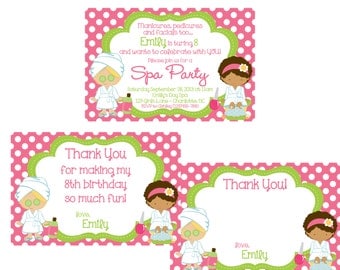Girls SPA party invitation and thank you notes