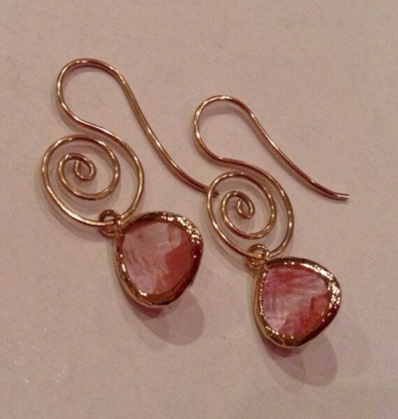 Pink Crystal Earrings / Peach Pink Crystal Gold by JewelsandJules