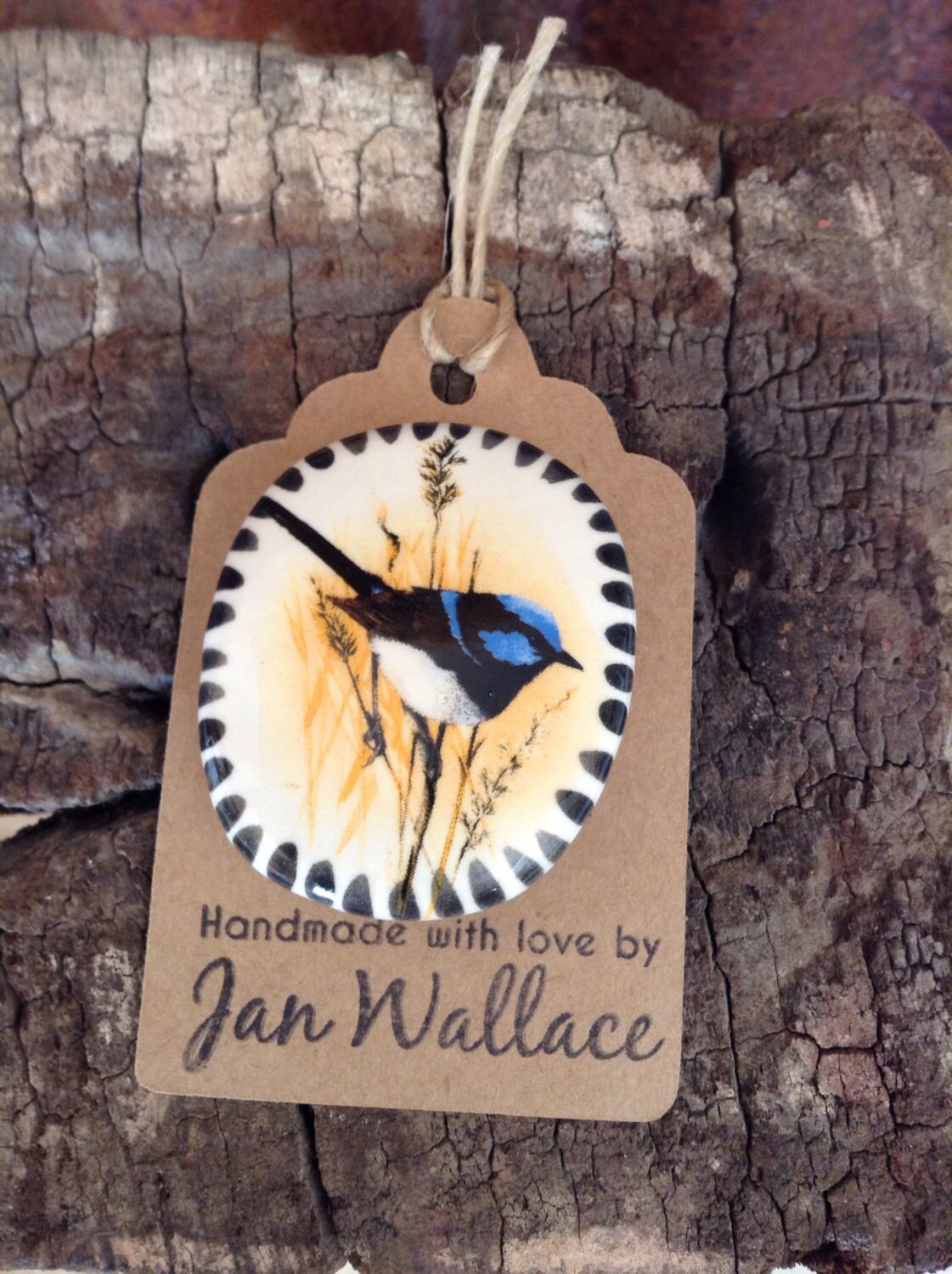 Ceramic Bird Brooch Australian Fairy Wren Handmade