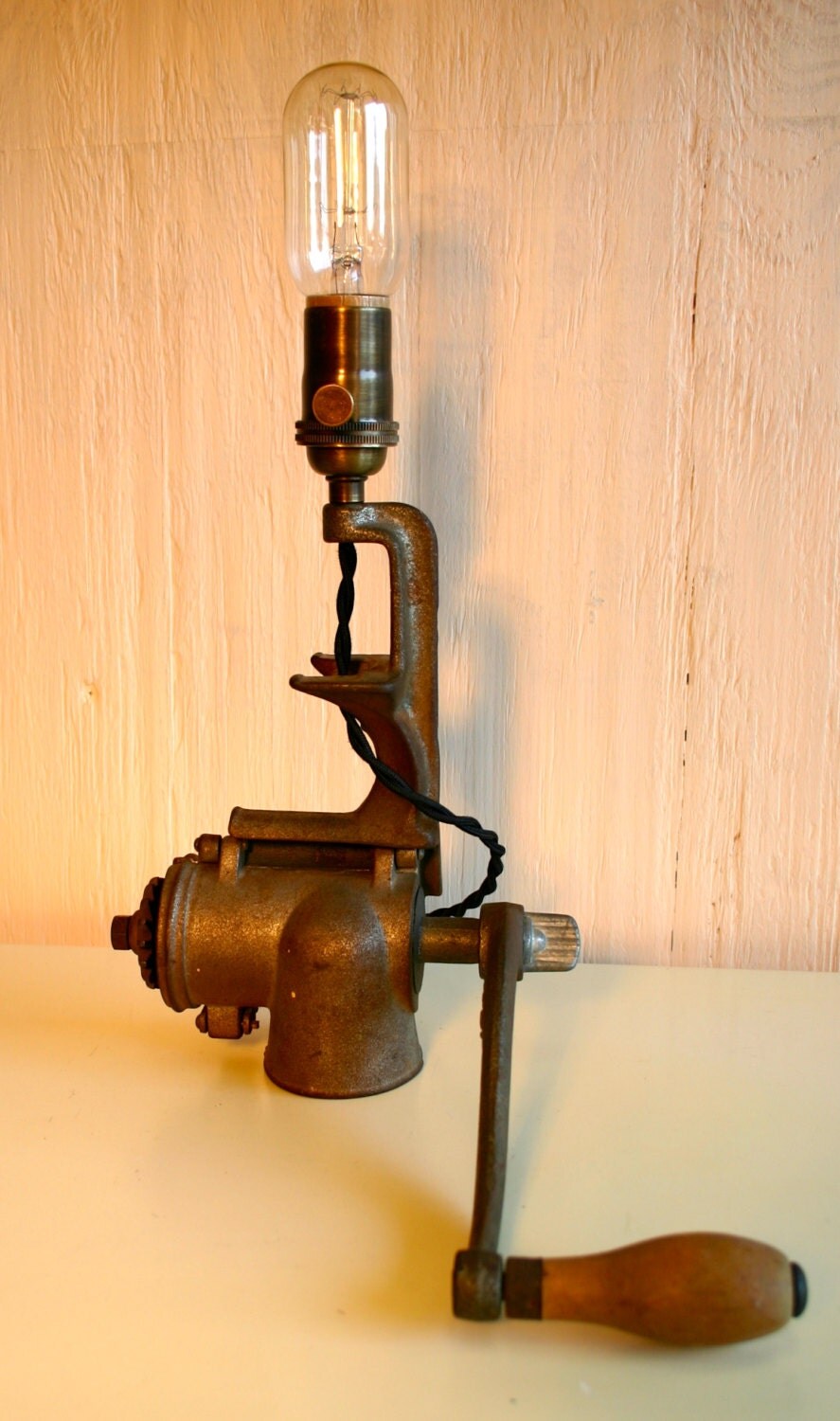 Repurposed Vintage Meat Grinder Lamp