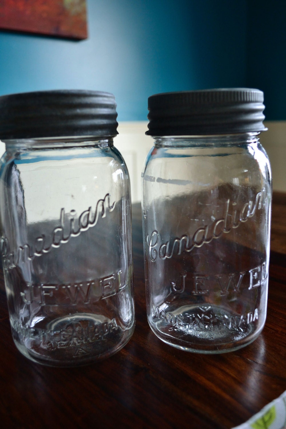 Antique Canadian Jewel Canning Jars with Zinc Lid and Glass
