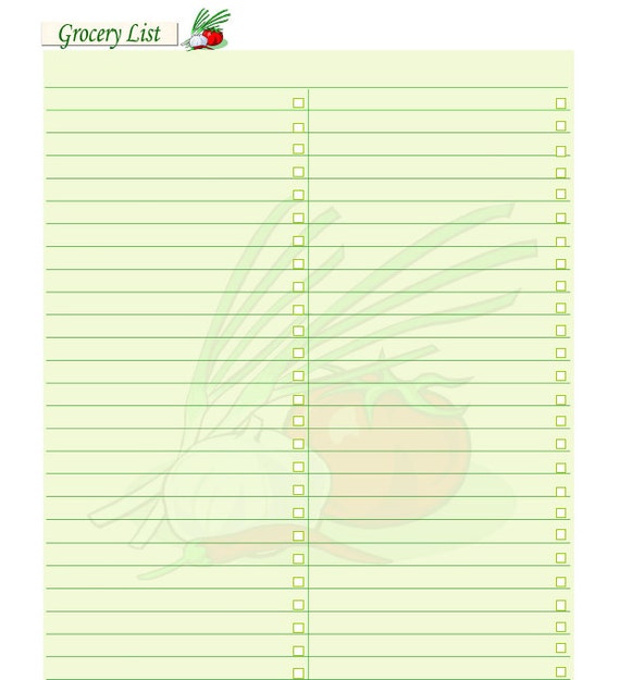 Fillable Grocery List Log PDF Digital Health Forms